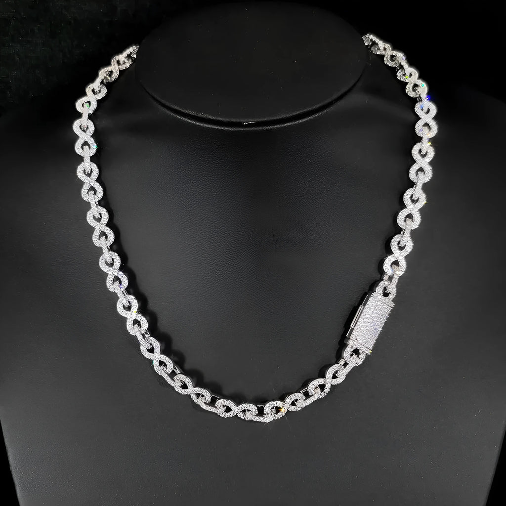 Platinum copper men's chain necklace and bracelet set with 8mm width on neutral background