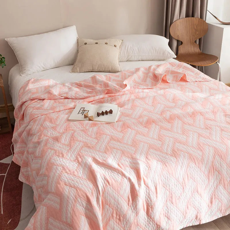 Pure cotton geometric cover blanket in 150x200cm and 200x230cm with named colour options
