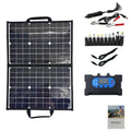 Black 40W solar panel folded inside a slim polyester bag, showing its compact 425mm by 285mm size.
