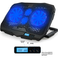 Black laptop radiator with copper heat sink, 4 heat pipes, dual USB ports and S18 speed control