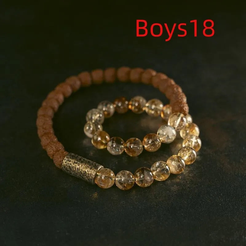 Personalised natural colour LCD double circle bracelet in citrine on a wrist.
