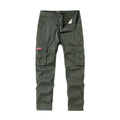 Multi-pocket cargo trousers for men, straight leg, pure cotton, drawstring waist, available in khaki, gray, black, dark blue, army green