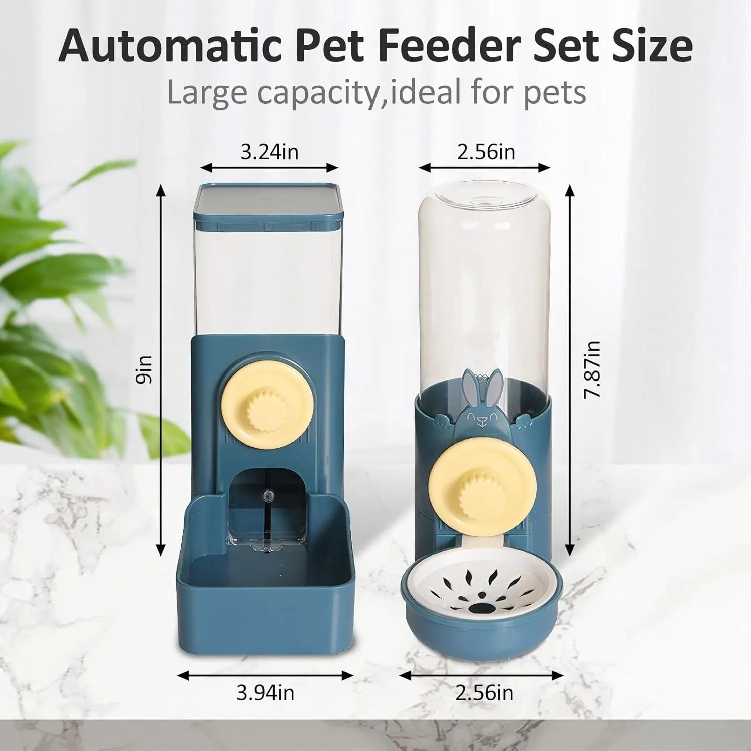 Transparent hanging automatic pet feeder with food and water compartments for small animal cages