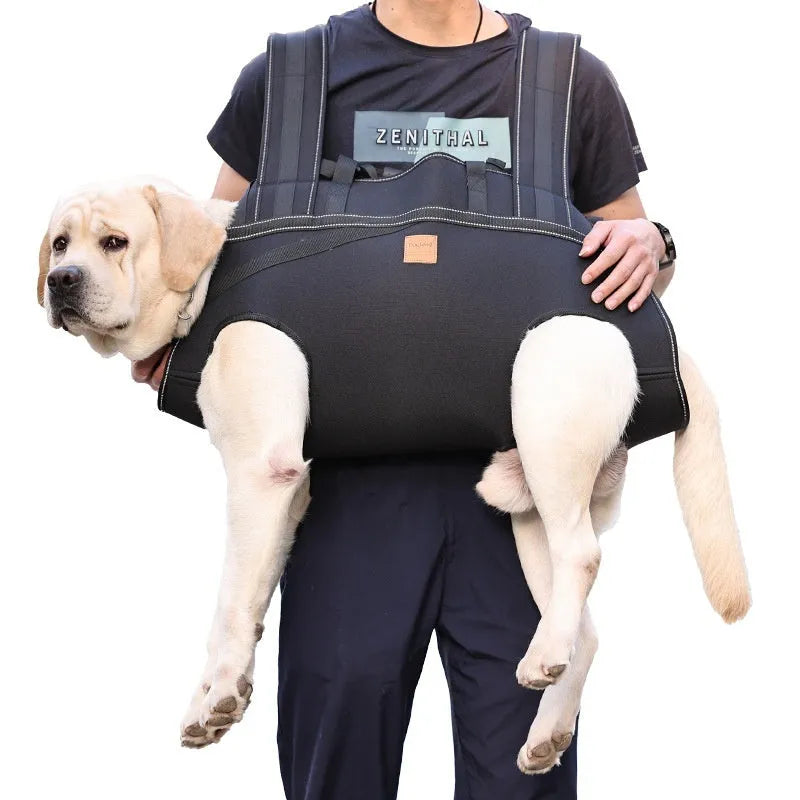 Black Oxford cloth dog backpack for medium and large pets in XL 2XL 3XL sizing options