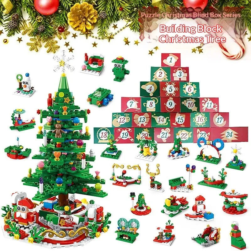 Christmas tree building block set with surprise blind box for kids