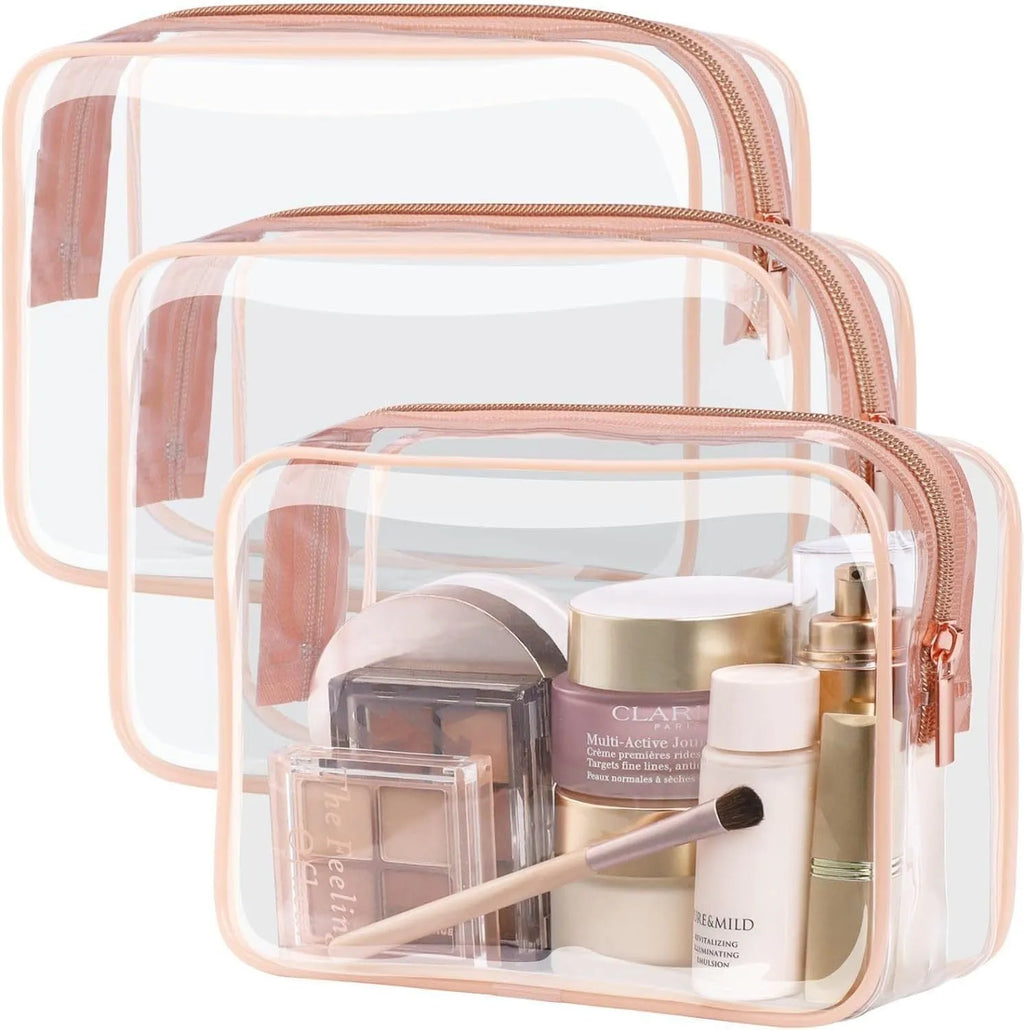Semi-transparent PVC makeup bag in black, pink and white colours with Labubu design, customisable logo options