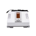 White intelligent window cleaning robot with a square 220mm body on a glass window pane.