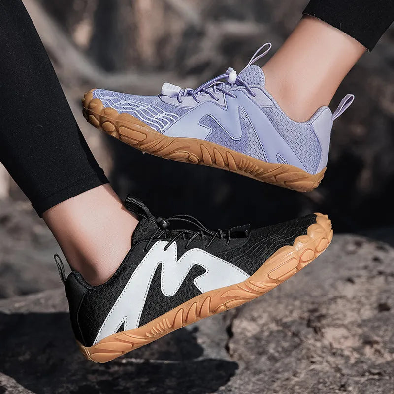 Couple Sports Climbing Shoes in Flyknit with rubber sole, shown in multiple colour options.