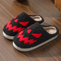 Halloween couple slippers with towel embroidery ghost face design on suede upper, with PVC sole.