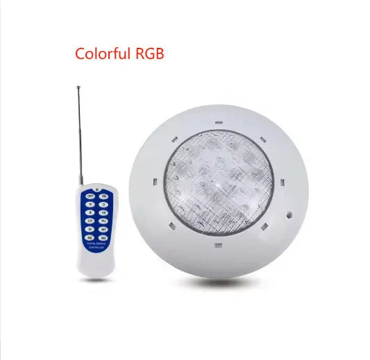 Round plastic wall-mounted underwater lamp with IP68 rating for pond or fountain lighting