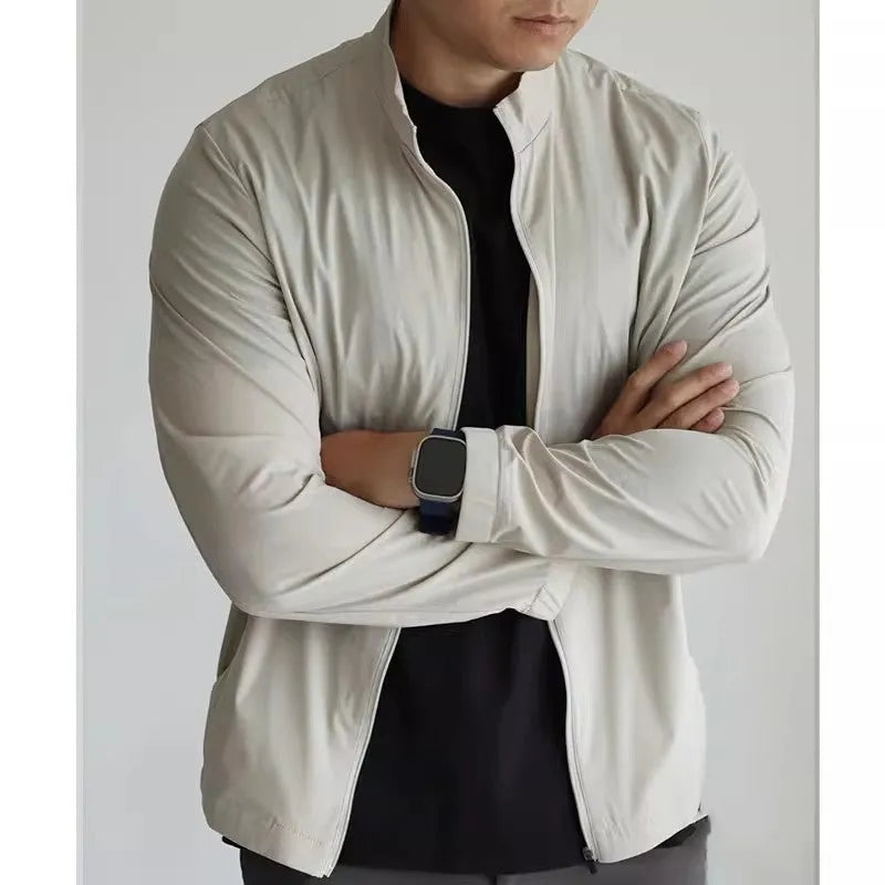 Small stand collar thin polyester fiber jacket loose fit for teenagers in neutral colours