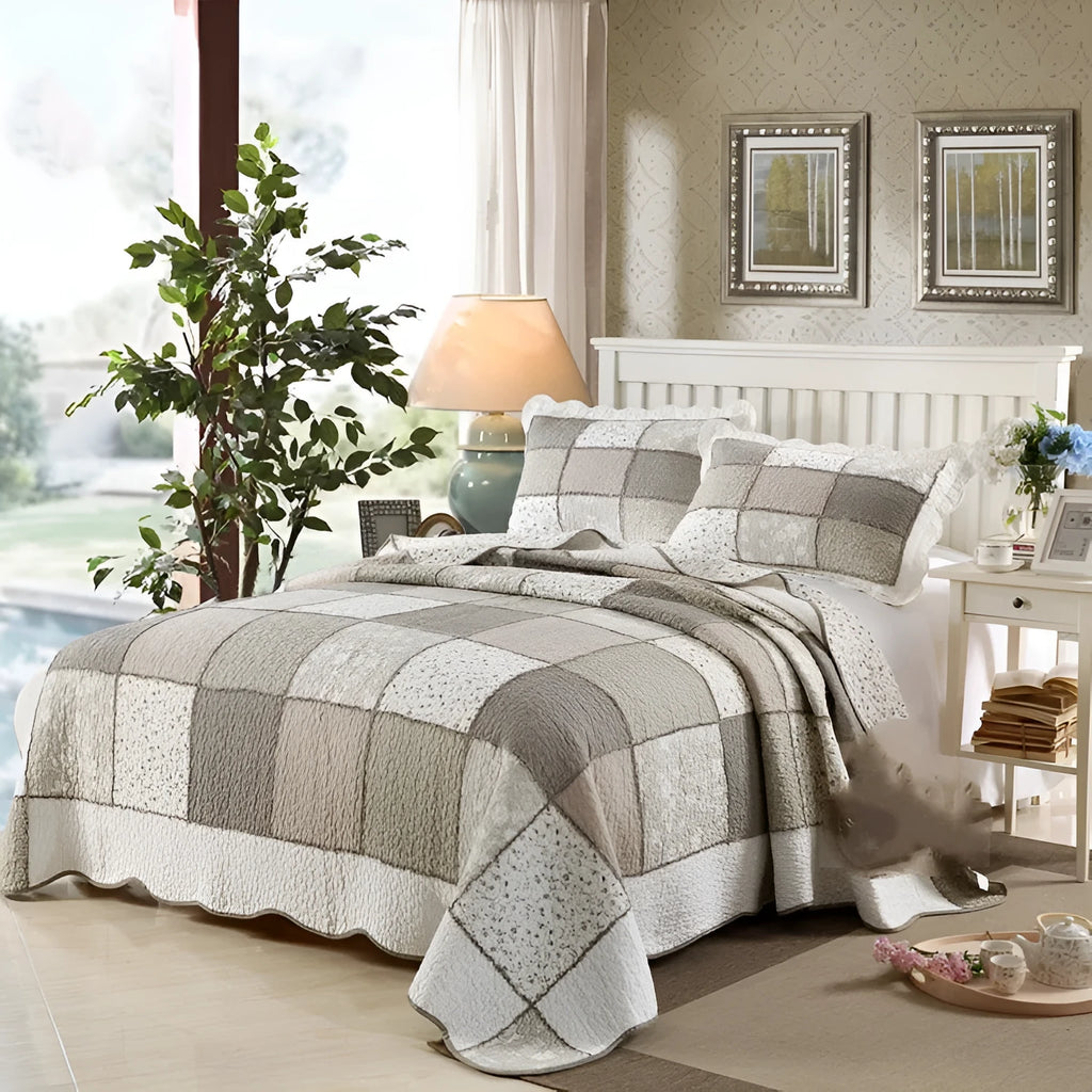 Washed pure cotton quilted bedspread and pillowcase three-piece set in a Korean style.
