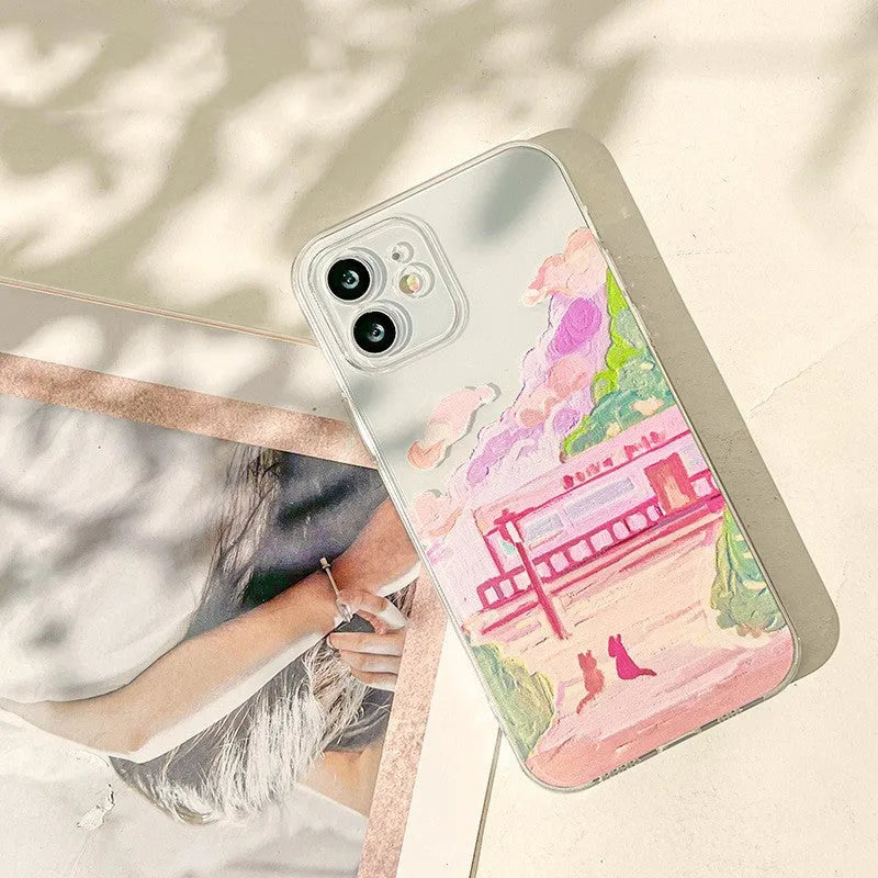 Colourful two cat cartoon design on a soft silicone iPhone rear cover case.