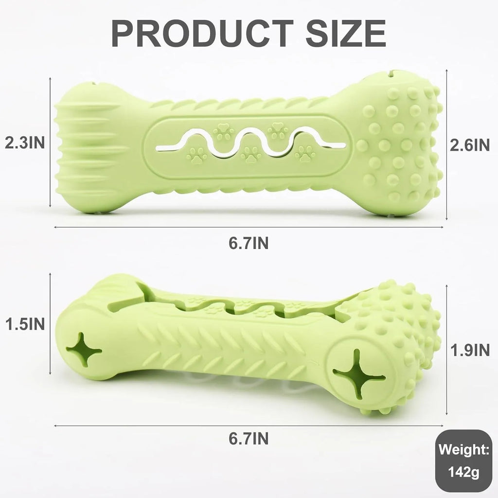 Blue natural rubber bone-shaped dog chew toy on a plain background