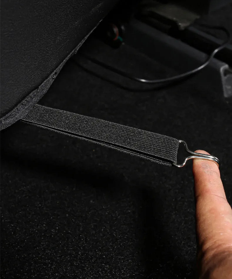 Black leather rear anti kick pad car seat protector measuring 68cm by 42cm