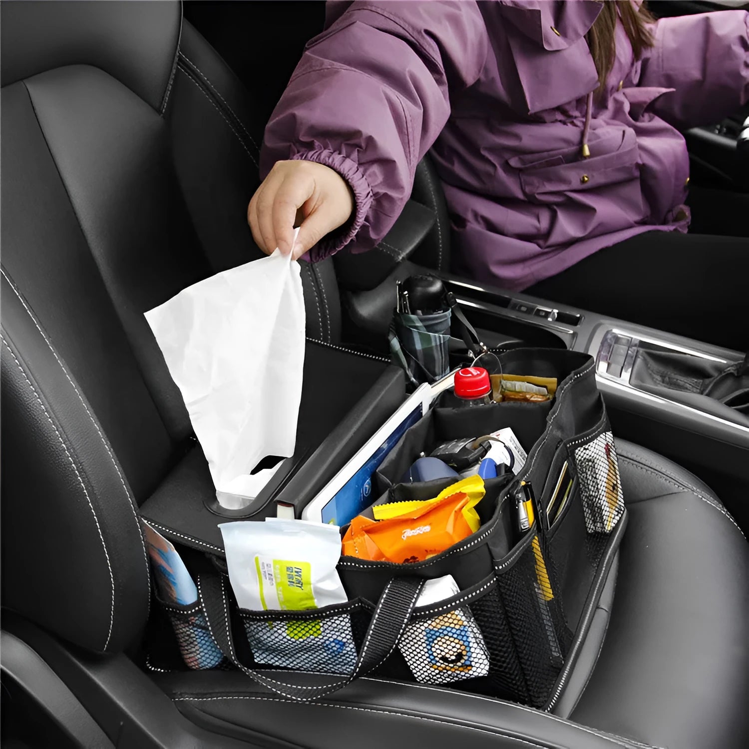 Black Oxford cloth car storage box with 33cm dimensions for vehicle trunk organisation