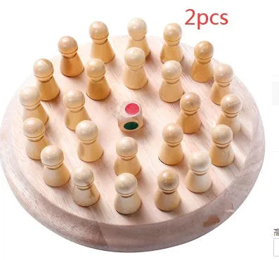 Wooden memory chess game for children with beech wood board and colour pieces for educational play