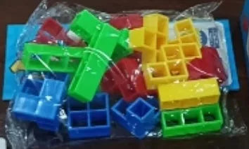 Plastic balance stacking game with coloured blocks, chassis and base for kids and adults