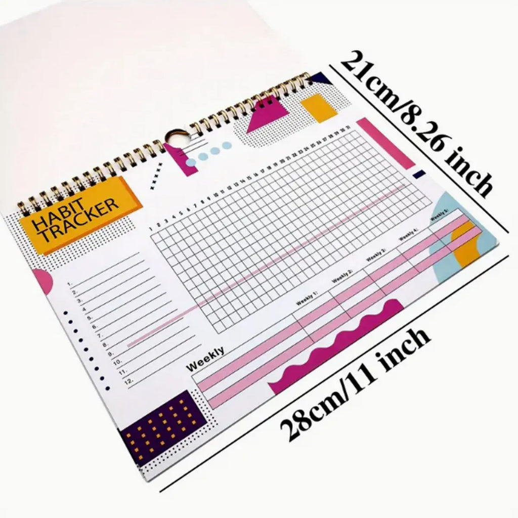 English habit tracking book with 12 pages in A5 size, available in four two-tone colours