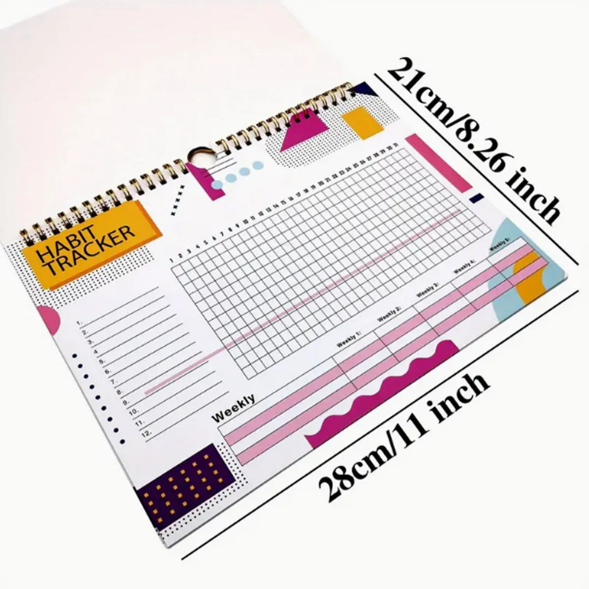English habit tracking book with 12 pages in A5 size, available in four two-tone colours