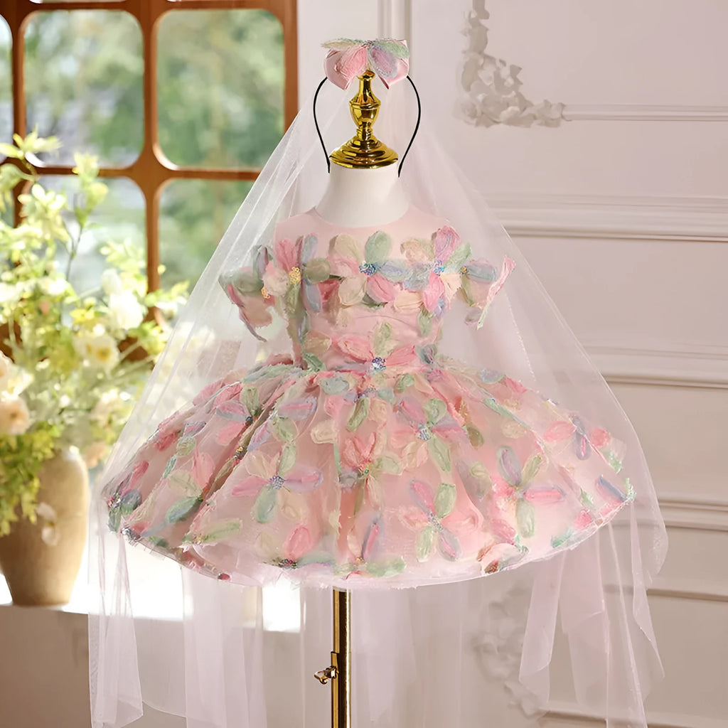 Girls pink princess dress for birthday party host, polyester lined, sizes 80cm to 150cm