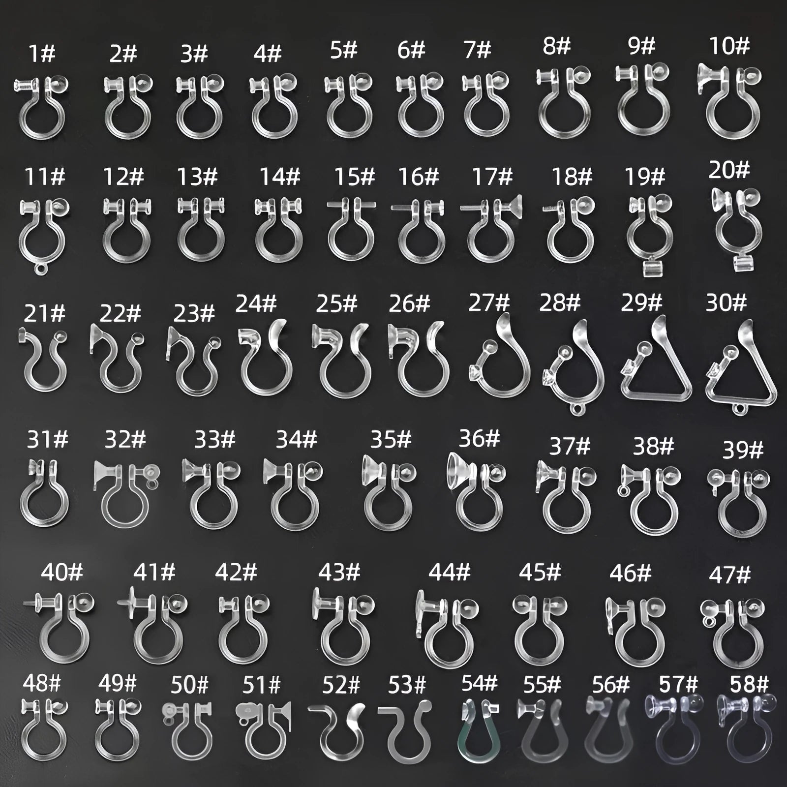Transparent plastic resin U-shaped ear clip converter for turning ear studs into clip-on earrings, unisex