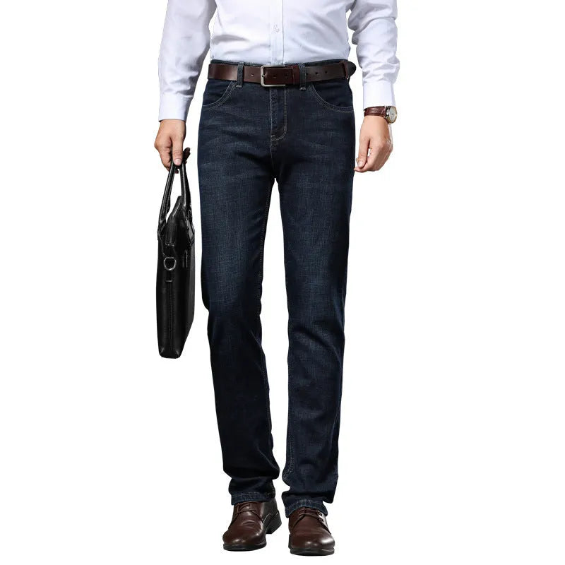 Men's stretch denim loose fit jeans in black or blue colour for autumn winter wear