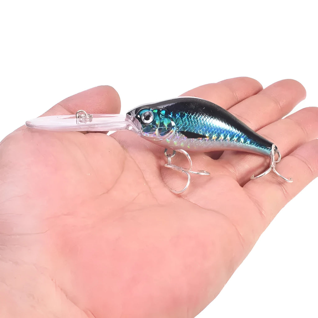 Little fat man Mino fishing lure showing floating rock design and deep diving tongue board