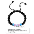 Polished black agate beaded bracelet with 8mm beads, unisex style, on a neutral background.