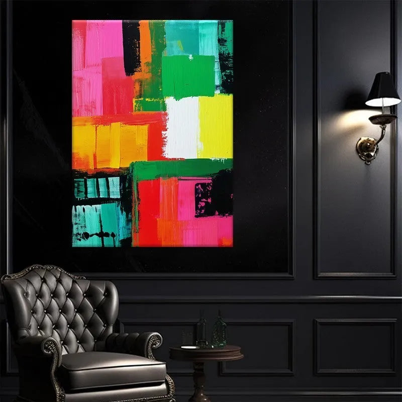 Hand painted abstract oil painting on canvas, large size, colourful modern design, unframed