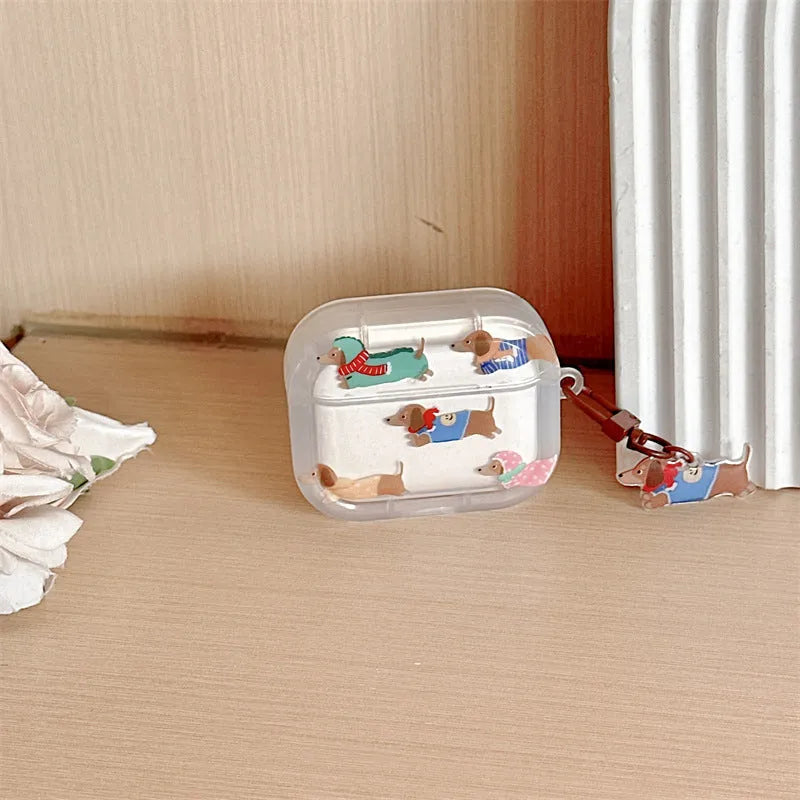 Gradient sausage dog TPU soft shell earphone protective case for AirPods with embossed cartoon design