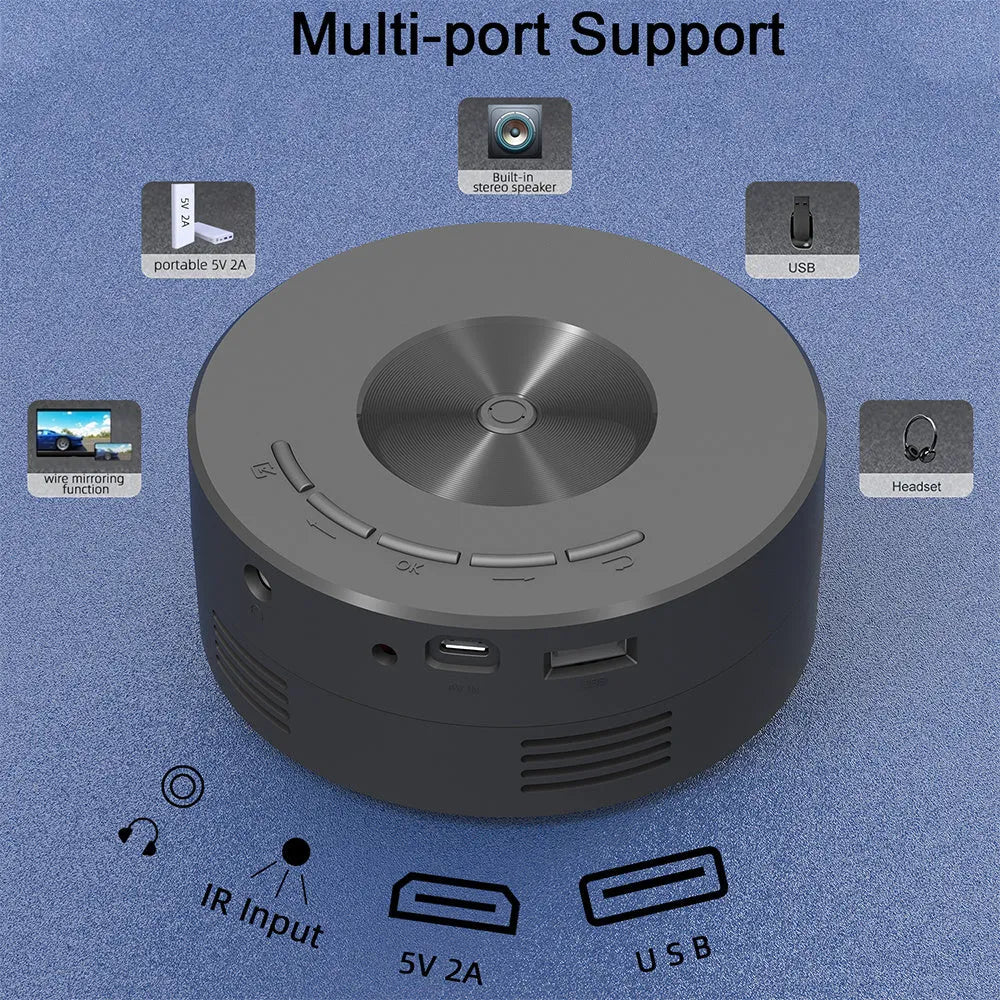 Black mini portable children's phone projector with compact square design.