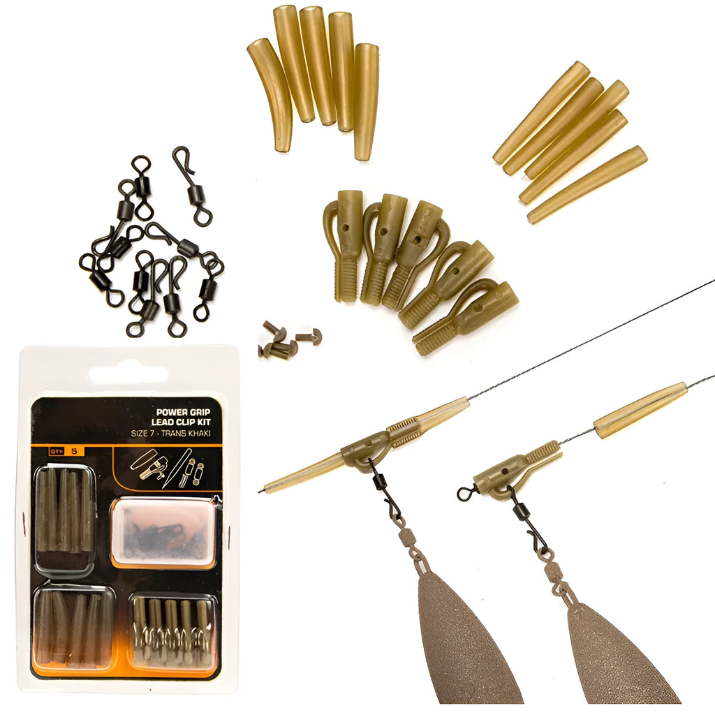 30 piece European carp fishing accessory set with anti-winding tubes, threaded hoses, rotation devices, and screws