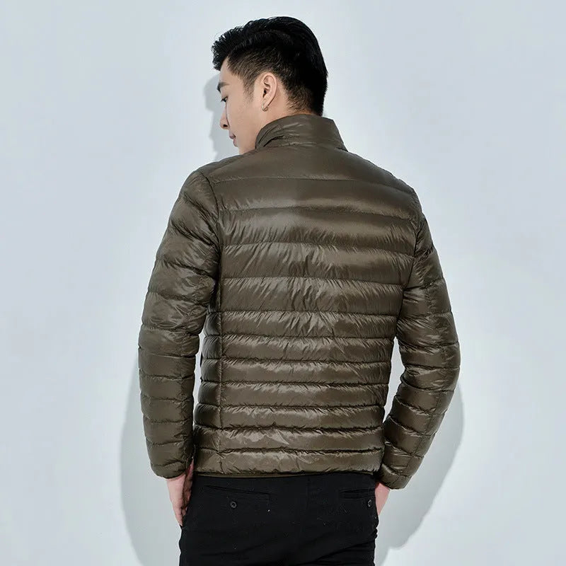 Men's lightweight down jacket in nylon with white duck down, plus size M-4XL, solid colours
