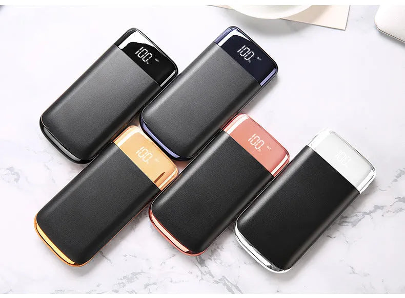 White plastic portable power bank with full screen display showing battery level, 10000mAh capacity
