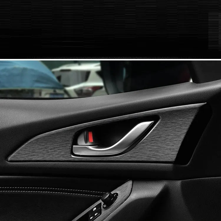 Decorative film sticker kit for car interior dashboard, centre console, and door handle customisation in carbon fibre or woodgrain patterns