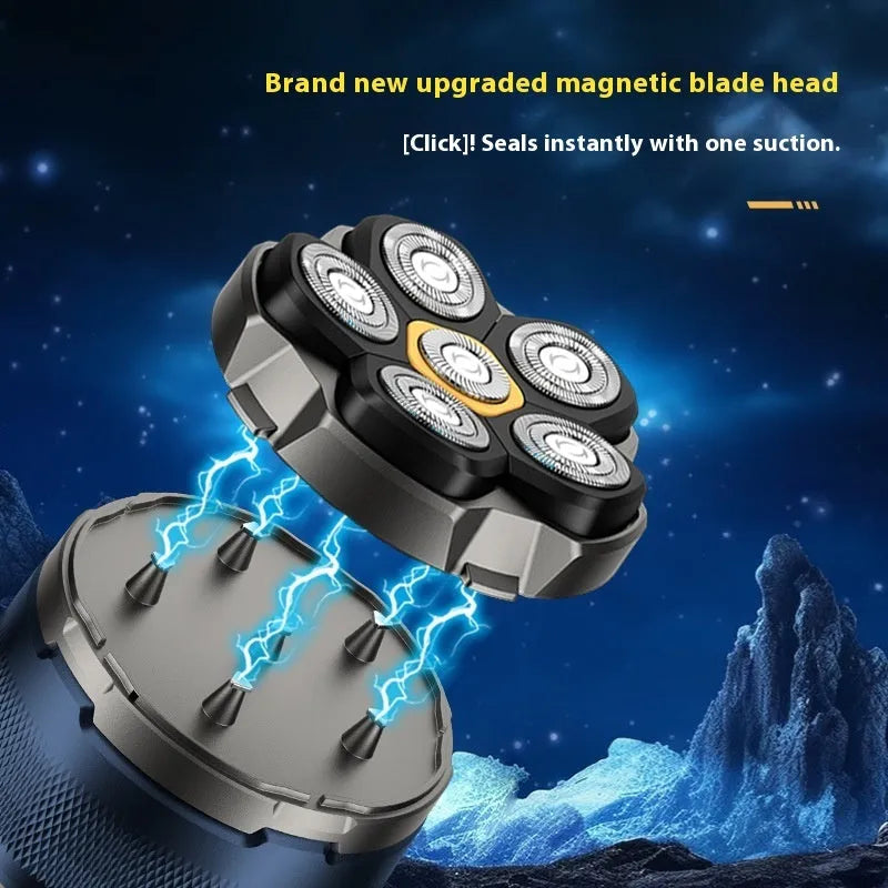 Men's hair clipper with 6D magnetic suction cutter head, digital display, and USB charging cable
