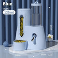 White, blue, and pink hamster automatic water feeder and food basin for Djungarian hamsters.