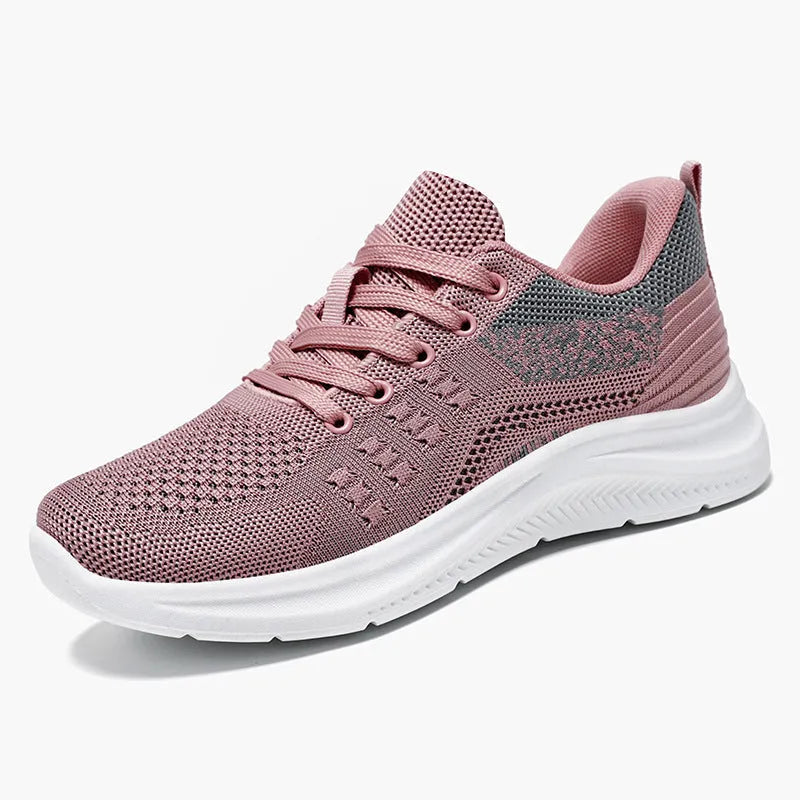 Women's black mesh sneakers with lace-up front and PVC soles