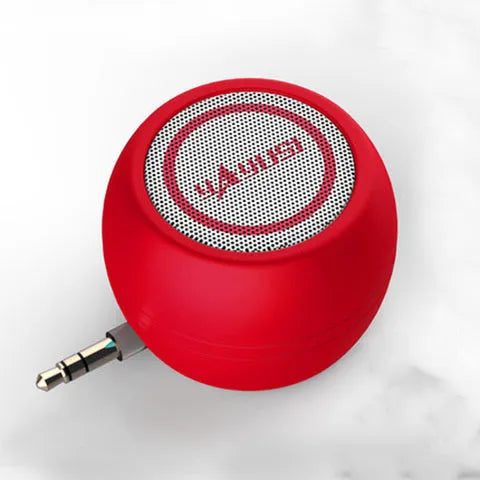 A5 portable mini speaker, 46x46x33mm ABS case, 3.5mm plug, 3W output, available in red, green, blue, gold, rose gold, silver