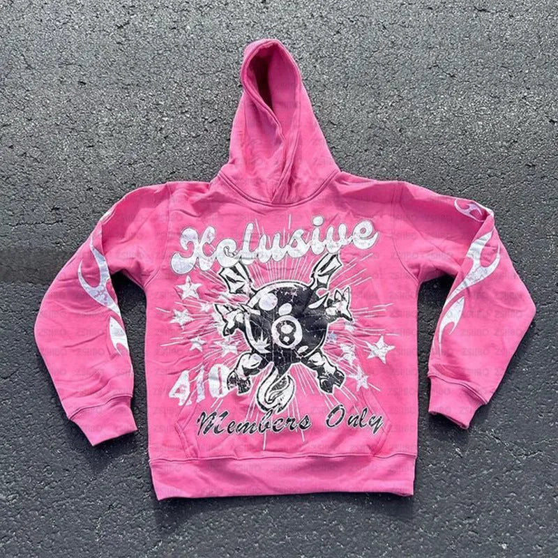Personalised letter print loose pullover in street hipster style with a pocket, shown in various colours.