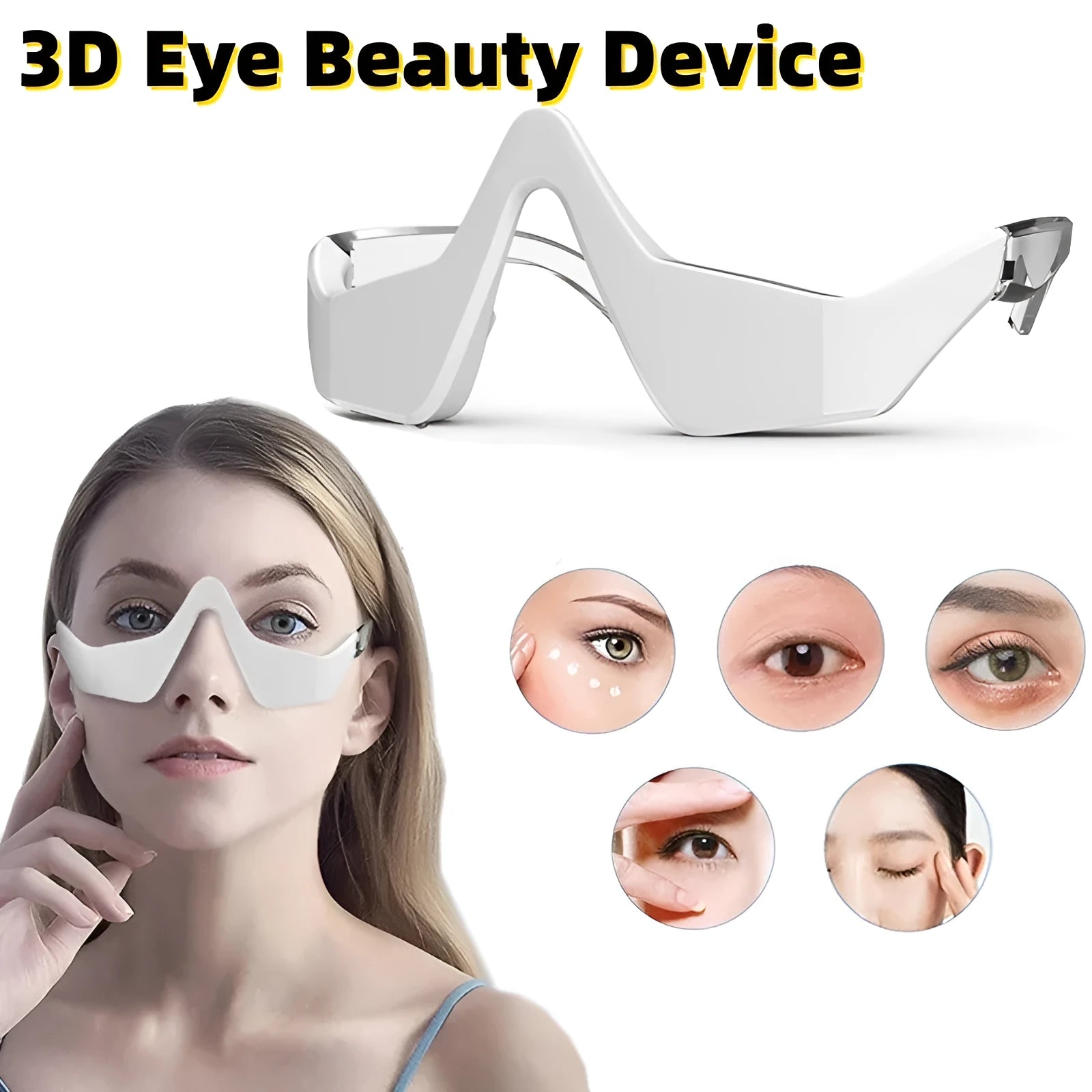 3D eye beauty instrument micro-current pulse massager in pink or white with glasses-like design
