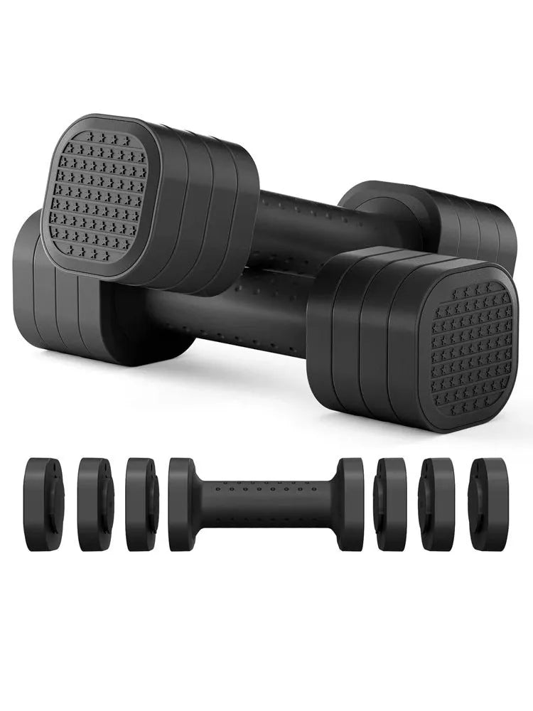 Pink and blue detachable ABS plastic dumbbell set for women's fitness and body shaping.