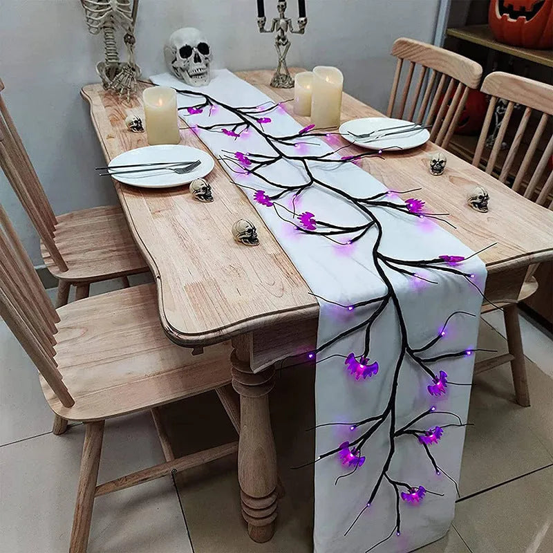 Halloween LED willow vine string light with 18 bat and 18 pumpkin rattan lights on a 2-metre vine with 100 LEDs