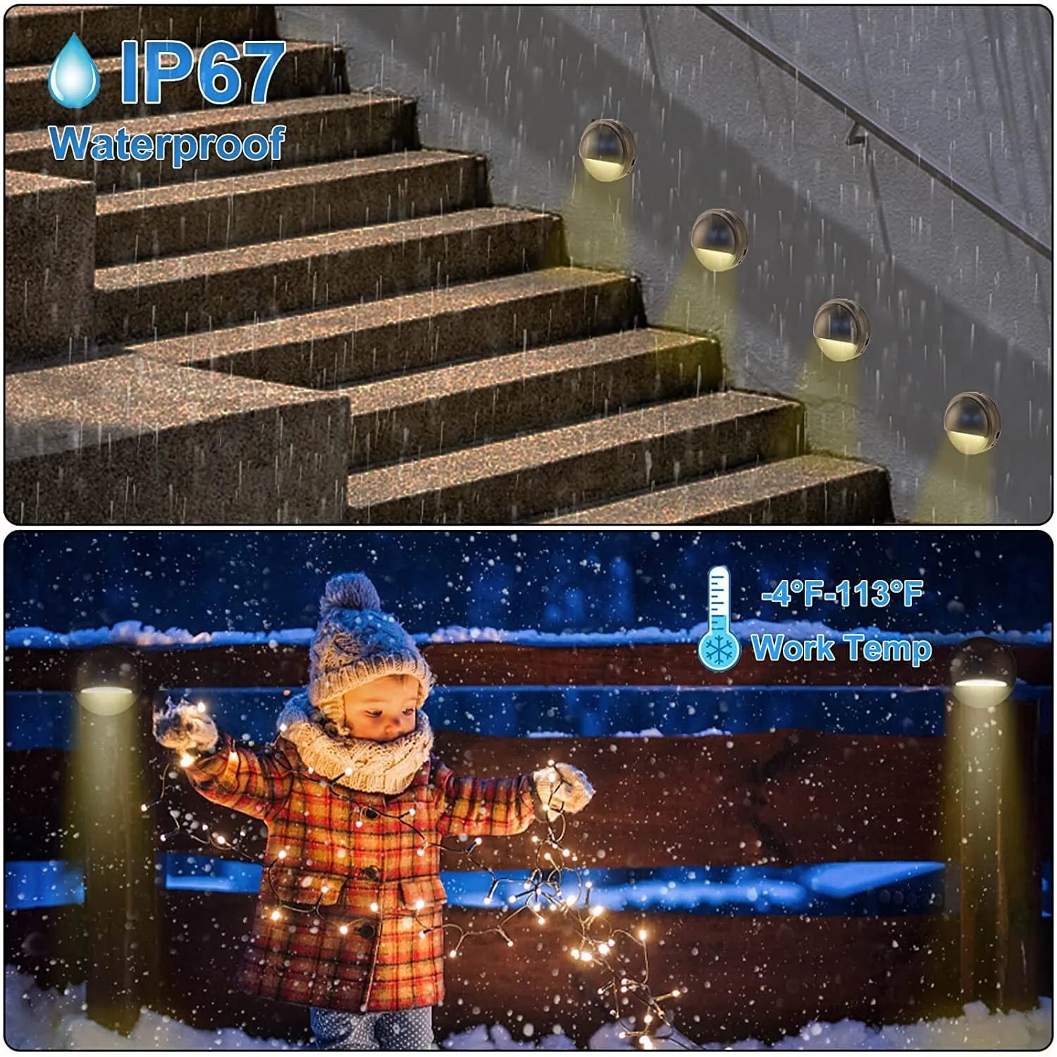 Platinum coloured outdoor step light for garden paths with low voltage operation and waterproof construction