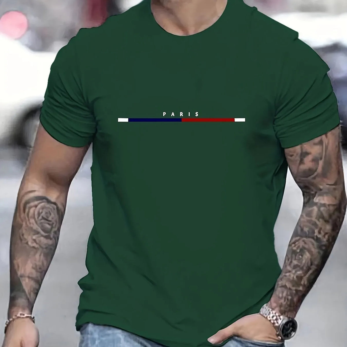 Men's cotton printed T-shirt in unisex style, available in white, black, sky blue, green, and milky white.