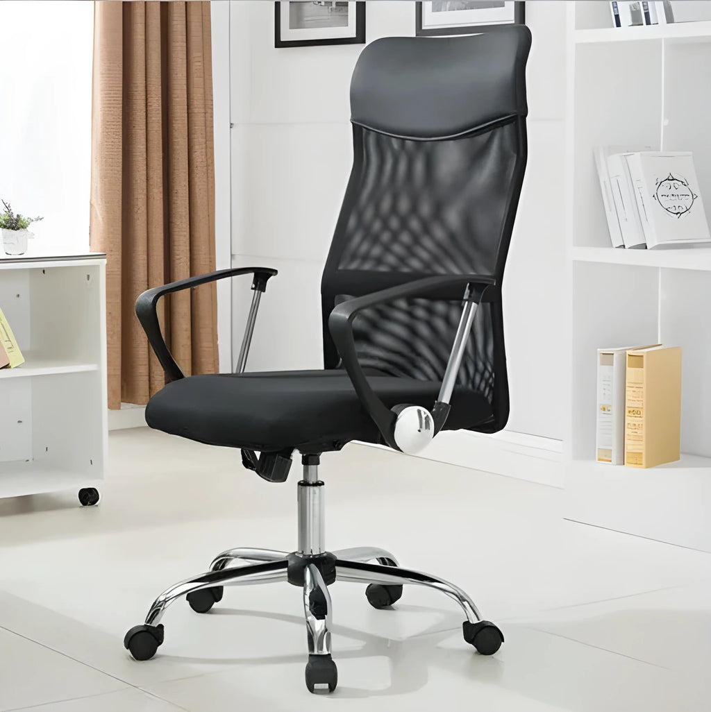 Black mesh computer chair with breathable back for office and home desk seating
