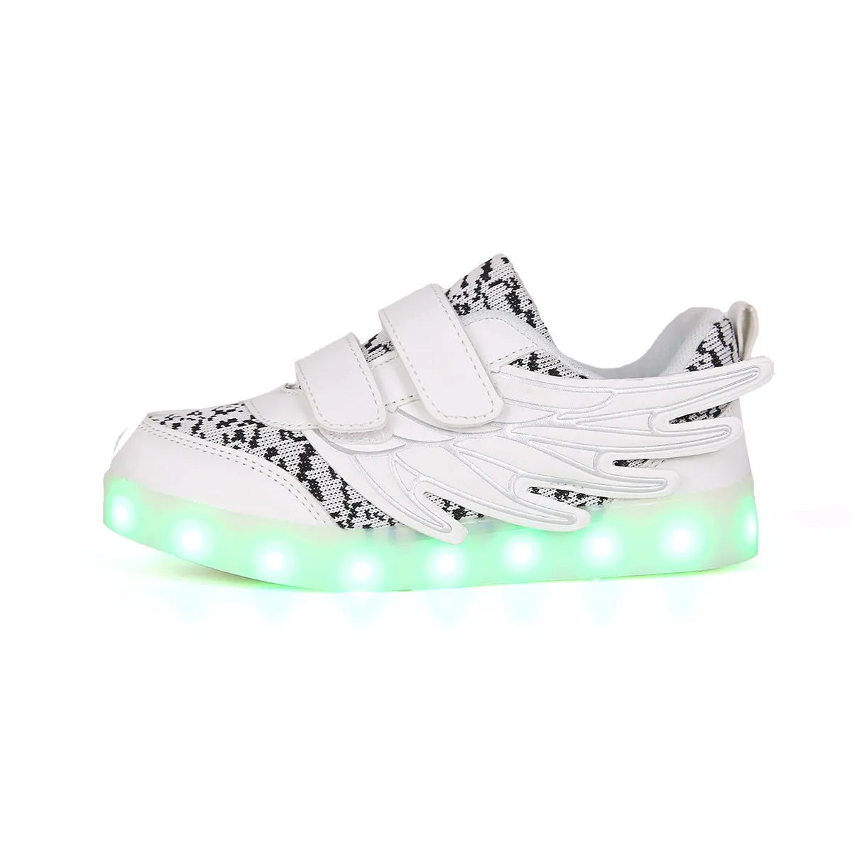 Plum red children's sneakers with colourful LED lights on the soles and sides.