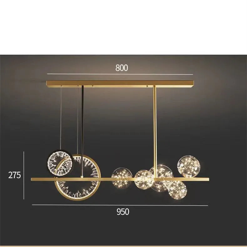 Glass chandelier ceiling light with remote control, iron frame, 95cm diameter, warm light, installed in a living room