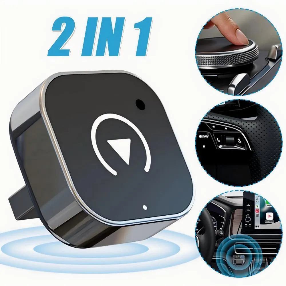 Black wireless CarPlay conversion adapter with USB connection for vehicle factory systems